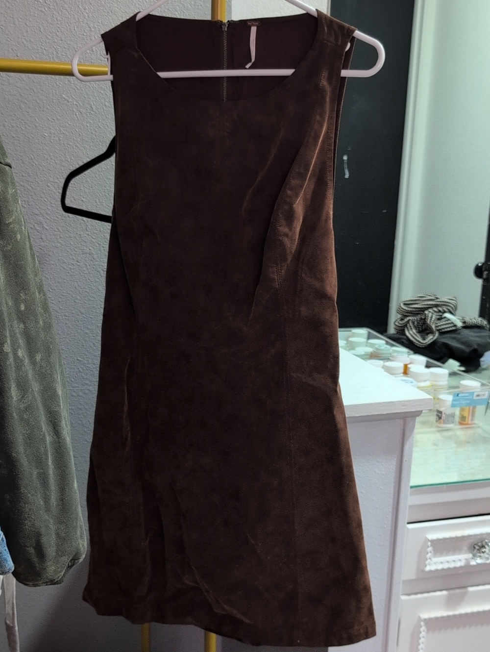 Free People Brown Suede-Look Mini Dress